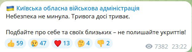 На Киевщине сохраняется угроза воздушной атаки