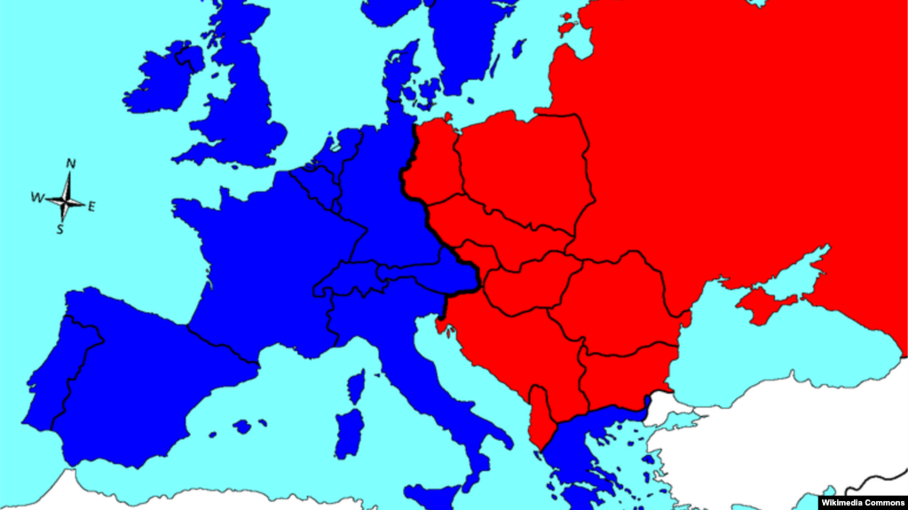 Карта Европы, разделенной после Второй мировой войны