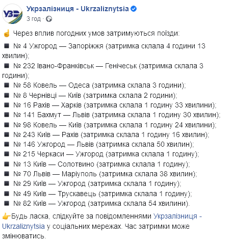 Скриншот: facebook.com/Ukrzaliznytsia