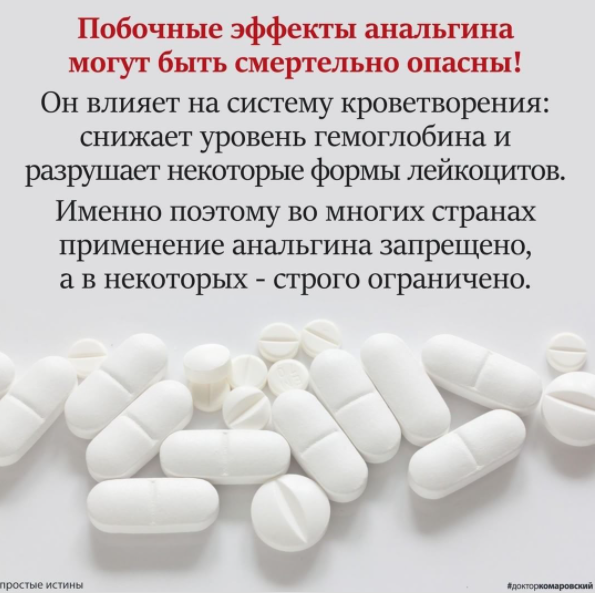 Комаровский рассказал, что побочные эффекты анальгина могут быть смертельно опасными для человека