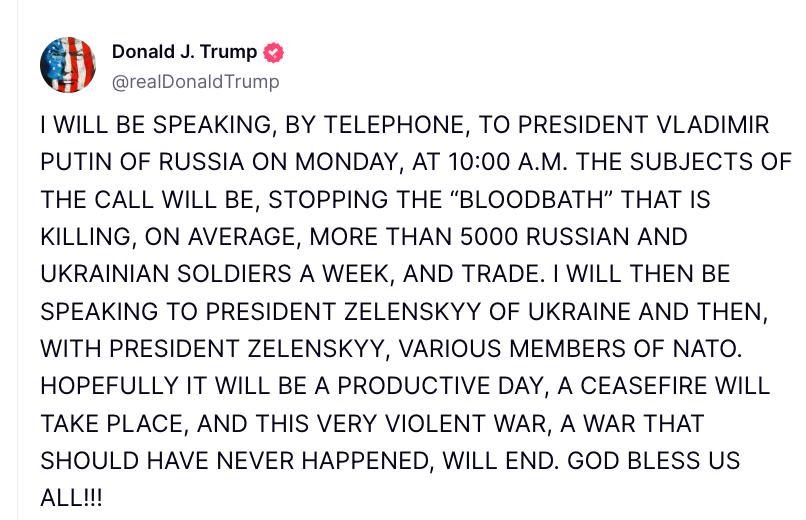 Снимок сообщения на truthsocial.com