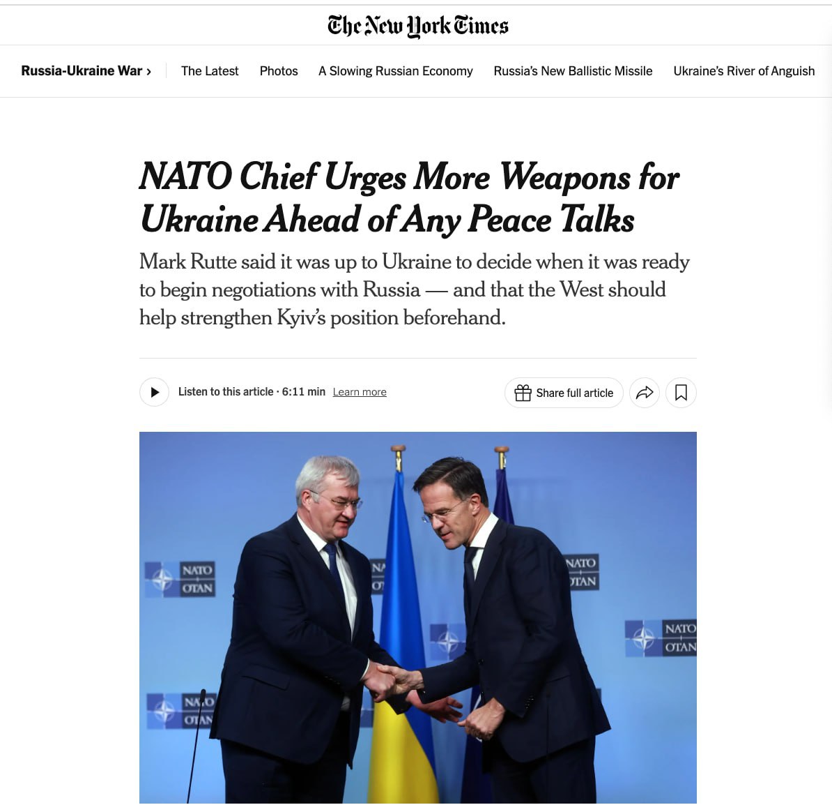 Знімок заголовка у New York Times