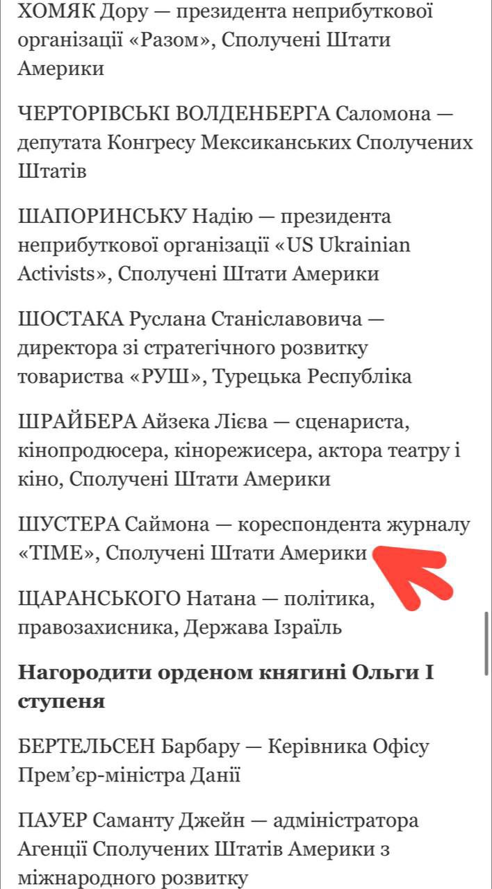 Снимок перечня награждённых с president.gov.ua